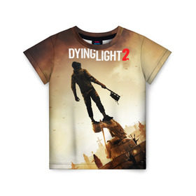 Детская футболка 3D с принтом Dying Light 2 в Новосибирске, 100% гипоаллергенный полиэфир | прямой крой, круглый вырез горловины, длина до линии бедер, чуть спущенное плечо, ткань немного тянется | action | city | dying light | game | postapocalypse | sky | zombie | город | игра | персонаж | постапокалипсис