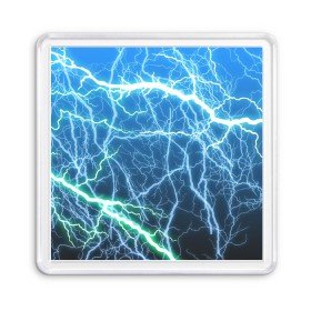 Магнит 55*55 с принтом РАЗРЯДЫ МОЛНИЙ в Новосибирске, Пластик | Размер: 65*65 мм; Размер печати: 55*55 мм | blue | epic | green | lightning | rain | storm | stripes | texture | thunder | гроза | гром | дождь | зеленый | линии | молнии | молния | пафосные | полосы | разряды | синий | текстура | шторм | эпичные | яркие