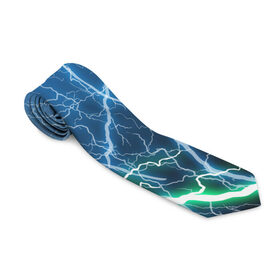 Галстук 3D с принтом РАЗРЯДЫ МОЛНИЙ в Новосибирске, 100% полиэстер | Длина 148 см; Плотность 150-180 г/м2 | blue | epic | green | lightning | rain | storm | stripes | texture | thunder | гроза | гром | дождь | зеленый | линии | молнии | молния | пафосные | полосы | разряды | синий | текстура | шторм | эпичные | яркие