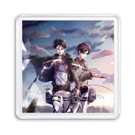 Магнит 55*55 с принтом Levi and Eren в Новосибирске, Пластик | Размер: 65*65 мм; Размер печати: 55*55 мм | anime | attack on titan | аниме | атака титанов