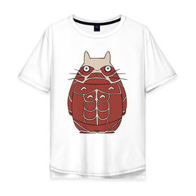 Мужская футболка хлопок Oversize с принтом Attack on Totoro в Новосибирске, 100% хлопок | свободный крой, круглый ворот, “спинка” длиннее передней части | anime | attack on titan | totoro | аниме | атака титанов | тоторо