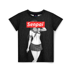 Детская футболка 3D с принтом СЕНПАЙ - SENPAI в Новосибирске, 100% гипоаллергенный полиэфир | прямой крой, круглый вырез горловины, длина до линии бедер, чуть спущенное плечо, ткань немного тянется | Тематика изображения на принте: ahegao | anime | kawai | kowai | otaku | senpai | sugoi | waifu | weeaboo | yandere | аниме | ахегао | вайфу | виабу | каваи | ковай | культура | отаку | сенпай | сугои | тренд | яндере