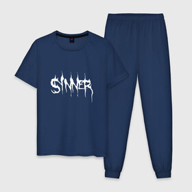 Мужская пижама хлопок с принтом Sinner в Новосибирске, 100% хлопок | брюки и футболка прямого кроя, без карманов, на брюках мягкая резинка на поясе и по низу штанин
 | Тематика изображения на принте: 