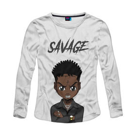 Женский лонгслив 3D с принтом 21 Savage в Новосибирске, 100% полиэстер | длинные рукава, круглый вырез горловины, полуприлегающий силуэт | 21 savage | 21 дикарь