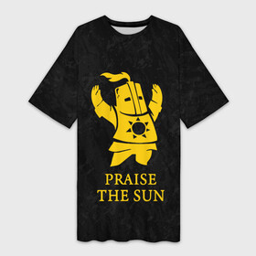 Платье-футболка 3D с принтом PRAISE THE SUN | DARK SOULS | ТЁМНЫЕ ДУШИ в Новосибирске,  |  | dark souls | game | gamer | knight | play | player | praise the sun | дарк соулс | доспехи | игры | надпись | рыцарь | темные души