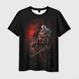 Мужская футболка 3D с принтом The Witcher в Новосибирске, 100% полиэфир | прямой крой, круглый вырез горловины, длина до линии бедер | witcher | ведьмак | геральт