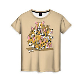 Женская футболка 3D с принтом Корги в Новосибирске, 100% полиэфир ( синтетическое хлопкоподобное полотно) | прямой крой, круглый вырез горловины, длина до линии бедер | corgi | dog | dogs | корги | пес | порода | собака | щенки | щенок