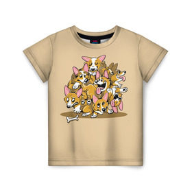 Детская футболка 3D с принтом Корги в Новосибирске, 100% гипоаллергенный полиэфир | прямой крой, круглый вырез горловины, длина до линии бедер, чуть спущенное плечо, ткань немного тянется | Тематика изображения на принте: corgi | dog | dogs | корги | пес | порода | собака | щенки | щенок
