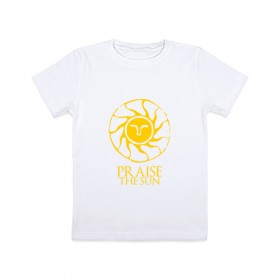 Детская футболка хлопок с принтом PRAISE THE SUN в Новосибирске, 100% хлопок | круглый вырез горловины, полуприлегающий силуэт, длина до линии бедер | dark souls | praise the sun | дарк соулс | темные души
