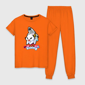 Женская пижама хлопок с принтом Rocket bunny в Новосибирске, 100% хлопок | брюки и футболка прямого кроя, без карманов, на брюках мягкая резинка на поясе и по низу штанин | 240sx | bunny | nissan | rocket | toyota | кролик | ниссан | тойота