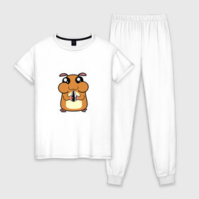 Женская пижама хлопок с принтом Хомячок в Новосибирске, 100% хлопок | брюки и футболка прямого кроя, без карманов, на брюках мягкая резинка на поясе и по низу штанин | арт | животные | милые | хомяк | хомячок | щекастик