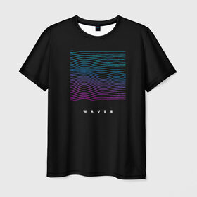 Мужская футболка 3D с принтом Волны vaporwave в Новосибирске, 100% полиэфир | прямой крой, круглый вырез горловины, длина до линии бедер | retro wave | vapor wave | волны | музыка
