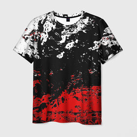 Мужская футболка 3D с принтом БРЫЗГИ КРАСОК в Новосибирске, 100% полиэфир | прямой крой, круглый вырез горловины, длина до линии бедер | black.white | dirty | paints | red | texture | белый | брызги | грязный | краски | красный | текстура | черный