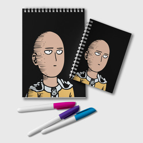 Блокнот с принтом One-Punch Man Ванпачмен в Новосибирске, 100% бумага | 48 листов, плотность листов — 60 г/м2, плотность картонной обложки — 250 г/м2. Листы скреплены удобной пружинной спиралью. Цвет линий — светло-серый
 | onepunch | аниме | анимэ  | вапначмен | генос | пачмен