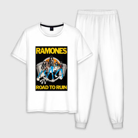 Мужская пижама хлопок с принтом ramones в Новосибирске, 100% хлопок | брюки и футболка прямого кроя, без карманов, на брюках мягкая резинка на поясе и по низу штанин
 | punk | ramones | rock