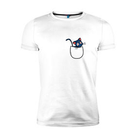 Мужская футболка премиум с принтом Кот в кармане в Новосибирске, 92% хлопок, 8% лайкра | приталенный силуэт, круглый вырез ворота, длина до линии бедра, короткий рукав | Тематика изображения на принте: cat | кот . котэ | котик | сейлор мун