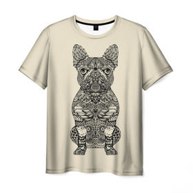 Мужская футболка 3D с принтом Мопс в Новосибирске, 100% полиэфир | прямой крой, круглый вырез горловины, длина до линии бедер | art | black | dog | dogs | mops | puppy | style | арт | бежевый | гав | мопс | пес | собака | собаки | собачка | стиль | черный | щенок