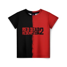 Детская футболка 3D с принтом RED DEAD REDEMPTION 2 в Новосибирске, 100% гипоаллергенный полиэфир | прямой крой, круглый вырез горловины, длина до линии бедер, чуть спущенное плечо, ткань немного тянется | rdr | rdr2 | red dead redemption 2 | rockstar | дикий запад | ковбои