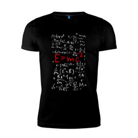 Мужская футболка премиум с принтом E=MC2 в Новосибирске, 92% хлопок, 8% лайкра | приталенный силуэт, круглый вырез ворота, длина до линии бедра, короткий рукав | Тематика изображения на принте: e mc 2 | emc 2 | school | знаменитые формулы | физика | формулы | школа | эйнштейн