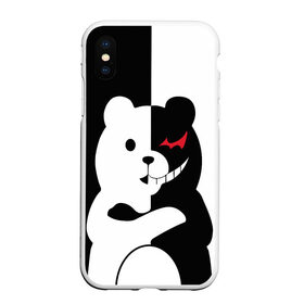 Чехол для iPhone XS Max матовый с принтом MONOKUMA в Новосибирске, Силикон | Область печати: задняя сторона чехла, без боковых панелей | anime | bear | black  white | minomi | monokuma | pink | rabbit | school | аниме | главарь | миноми | монокума | черно белый | школа