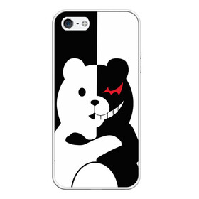 Чехол для iPhone 5/5S матовый с принтом MONOKUMA в Новосибирске, Силикон | Область печати: задняя сторона чехла, без боковых панелей | anime | bear | black  white | minomi | monokuma | pink | rabbit | school | аниме | главарь | миноми | монокума | черно белый | школа