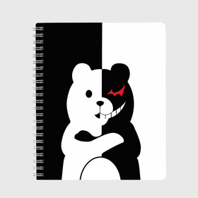 Тетрадь с принтом MONOKUMA в Новосибирске, 100% бумага | 48 листов, плотность листов — 60 г/м2, плотность картонной обложки — 250 г/м2. Листы скреплены сбоку удобной пружинной спиралью. Уголки страниц и обложки скругленные. Цвет линий — светло-серый
 | anime | bear | black  white | minomi | monokuma | pink | rabbit | school | аниме | главарь | миноми | монокума | черно белый | школа