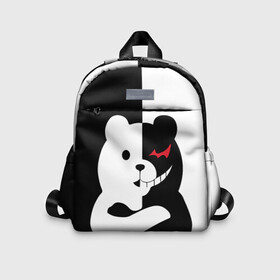 Детский рюкзак 3D с принтом monokuma скрестил руки в Новосибирске, 100% полиэстер | лямки с регулируемой длиной, сверху петелька, чтобы рюкзак можно было повесить на вешалку. Основное отделение закрывается на молнию, как и внешний карман. Внутри дополнительный карман. По бокам два дополнительных кармашка | anime | bear | black  white | minomi | monokuma | pink | rabbit | school | аниме | главарь | миноми | монокума | черно белый | школа