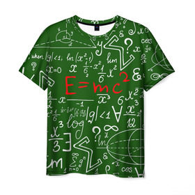 Мужская футболка 3D с принтом ФОРМУЛЫ ФИЗИКА в Новосибирске, 100% полиэфир | прямой крой, круглый вырез горловины, длина до линии бедер | e mc 2 | emc 2 | school | знаменитые формулы | физика | формулы | школа | эйнштейн