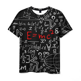 Мужская футболка 3D с принтом ФОРМУЛЫ ФИЗИКА в Новосибирске, 100% полиэфир | прямой крой, круглый вырез горловины, длина до линии бедер | Тематика изображения на принте: e mc 2 | emc 2 | school | знаменитые формулы | физика | формулы | школа | эйнштейн