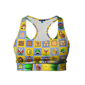 Женский спортивный топ 3D с принтом Super Mario Pop art в Новосибирске, 82% полиэстер, 18% спандекс Ткань безопасна для здоровья, позволяет коже дышать, не мнется и не растягивается |  | bros | donkey kong | mario | super | игра | марио | офф | спин | супер | тоад