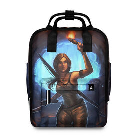 Женский рюкзак 3D с принтом Tomb Raider в Новосибирске, 100% полиэстер | лямки с регулируемой длиной, сверху ручки, чтобы рюкзак нести как сумку. Основное отделение закрывается на молнию, как и внешний карман. Внутри два дополнительных кармана, один из которых закрывается на молнию. По бокам два дополнительных кармашка, куда поместится маленькая бутылочка
 | Тематика изображения на принте: 