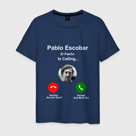 Мужская футболка хлопок с принтом Escobar в Новосибирске, 100% хлопок | прямой крой, круглый вырез горловины, длина до линии бедер, слегка спущенное плечо. | escobar | loving pablo | прикол | эскобар | юмор