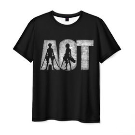 Мужская футболка 3D с принтом Атака Титанов (4) в Новосибирске, 100% полиэфир | прямой крой, круглый вырез горловины, длина до линии бедер | anime | attack | attack on titan | titan | атака | атака титанов | бой | титан