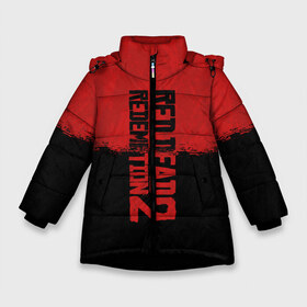 Зимняя куртка для девочек 3D с принтом RED DEAD REDEMPTION 2 в Новосибирске, ткань верха — 100% полиэстер; подклад — 100% полиэстер, утеплитель — 100% полиэстер. | длина ниже бедра, удлиненная спинка, воротник стойка и отстегивающийся капюшон. Есть боковые карманы с листочкой на кнопках, утяжки по низу изделия и внутренний карман на молнии. 

Предусмотрены светоотражающий принт на спинке, радужный светоотражающий элемент на пуллере молнии и на резинке для утяжки. | Тематика изображения на принте: gamer | gun | logo | play | player | rdr2 | red dead redemption 2 | rockstar | western | вестерн | ковбои | компьютерные игры 2019 | криминал | лого | рокстар