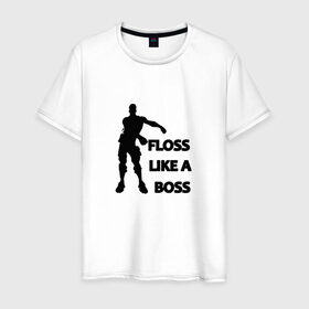 Мужская футболка хлопок с принтом Floss like a boss в Новосибирске, 100% хлопок | прямой крой, круглый вырез горловины, длина до линии бедер, слегка спущенное плечо. | dance | floss like a boss | fortnite | swag | thebackpackkid | танец