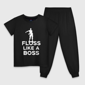 Детская пижама хлопок с принтом Floss like a boss в Новосибирске, 100% хлопок |  брюки и футболка прямого кроя, без карманов, на брюках мягкая резинка на поясе и по низу штанин
 | dance | floss like a boss | fortnite | swag | thebackpackkid | танец