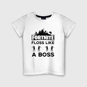 Детская футболка хлопок с принтом Floss like a boss в Новосибирске, 100% хлопок | круглый вырез горловины, полуприлегающий силуэт, длина до линии бедер | dance | floss like a boss | fortnite | swag | thebackpackkid | танец