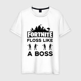 Мужская футболка хлопок с принтом Floss like a boss в Новосибирске, 100% хлопок | прямой крой, круглый вырез горловины, длина до линии бедер, слегка спущенное плечо. | dance | floss like a boss | fortnite | swag | thebackpackkid | танец