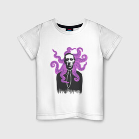 Детская футболка хлопок с принтом Лавкрафт в Новосибирске, 100% хлопок | круглый вырез горловины, полуприлегающий силуэт, длина до линии бедер | cthulhu | cthulhu fhtagn | lovecraft | ктулху | лавкрафт