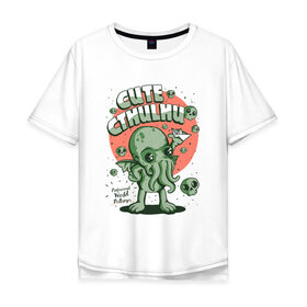 Мужская футболка хлопок Oversize с принтом Ктулху в Новосибирске, 100% хлопок | свободный крой, круглый ворот, “спинка” длиннее передней части | cthulhu | cthulhu fhtagn | lovecraft | ктулху | лавкрафт