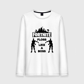 Мужской лонгслив хлопок с принтом Floss like a boss  в Новосибирске, 100% хлопок |  | dance | floss like a boss | fortnite | swag | танец