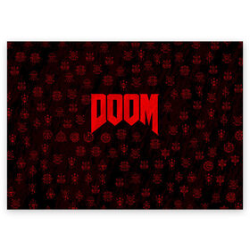 Поздравительная открытка с принтом DOOM в Новосибирске, 100% бумага | плотность бумаги 280 г/м2, матовая, на обратной стороне линовка и место для марки
 | devil | doom | hell | mark of the doom slayer | slayer | ад | гарнил | дум | знаки | иероглифы | компьютерные игры 2019 | преисподняя | символ | солдат