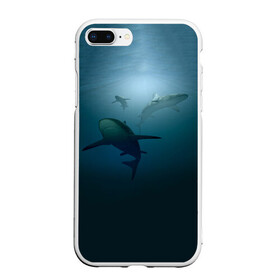 Чехол для iPhone 7Plus/8 Plus матовый с принтом Акулы в Новосибирске, Силикон | Область печати: задняя сторона чехла, без боковых панелей | море | океан | подводный мир | рыба | хищник