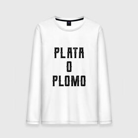 Мужской лонгслив хлопок с принтом Plata o Plomo в Новосибирске, 100% хлопок |  | Тематика изображения на принте: escobar | loving pablo | эскобар