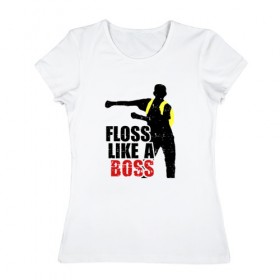 Женская футболка хлопок с принтом Floss like a boss в Новосибирске, 100% хлопок | прямой крой, круглый вырез горловины, длина до линии бедер, слегка спущенное плечо | 