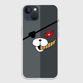 Чехол для iPhone 13 с принтом KUROKUMA  на сером в Новосибирске,  |  | anime | bear | black  white | danganronpa | kurokuma | monodam | monokuma | monomi | monotaro | pink | rabbit | school | shirokuma | аниме | главарь | мoноми | монокума | черно белый | школа