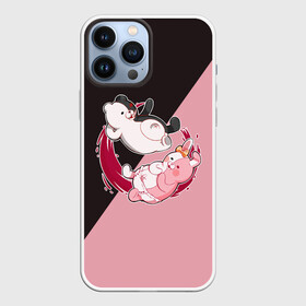 Чехол для iPhone 13 Pro Max с принтом MONOKUMA X MONOMI | МОНОКУМА в Новосибирске,  |  | anime | bear | black  white | danganronpa | kurokuma | monodam | monokuma | monomi | monotaro | pink | rabbit | school | shirokuma | аниме | главарь | мoноми | монокума | черно белый | школа