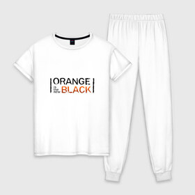 Женская пижама хлопок с принтом Orange Is the New Black в Новосибирске, 100% хлопок | брюки и футболка прямого кроя, без карманов, на брюках мягкая резинка на поясе и по низу штанин | Тематика изображения на принте: orange is the new black | оранжевый  хит сезона