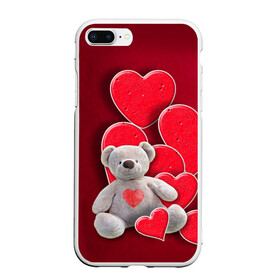 Чехол для iPhone 7Plus/8 Plus матовый с принтом Мишка с сердечками в Новосибирске, Силикон | Область печати: задняя сторона чехла, без боковых панелей | девушкам | игрушка | любовь | медведь | мишка | плюшевый | сердечко | сердце