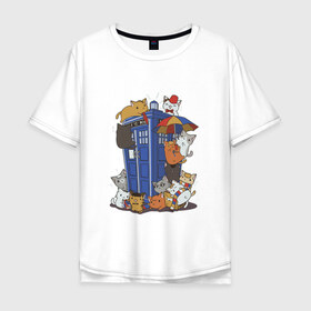 Мужская футболка хлопок Oversize с принтом Доктор кто в Новосибирске, 100% хлопок | свободный крой, круглый ворот, “спинка” длиннее передней части | джоди уиттакер | доктор кто | зонт | кот  . doctor who | тардис